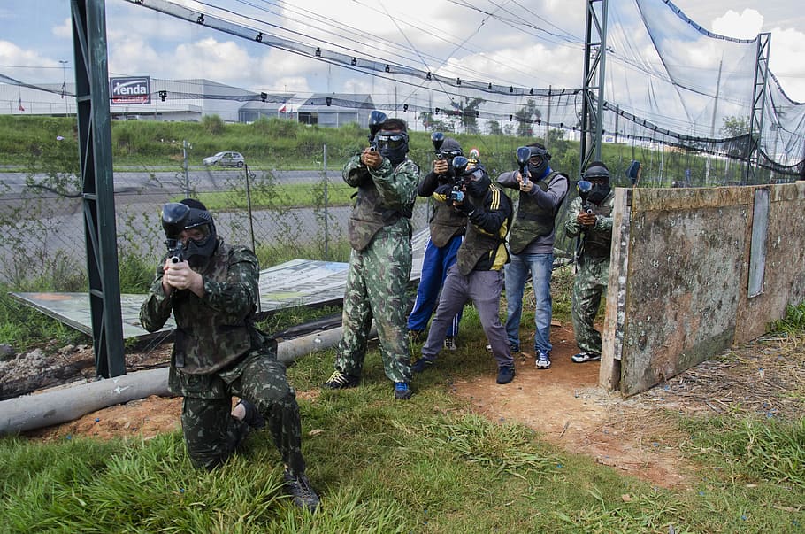 paintball, shot, war, real people, field, occupation, day, nature HD wallpaper