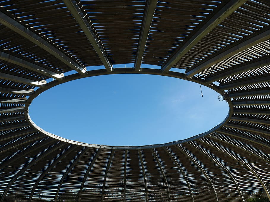 architecture, wood, sky, built structure, circle, geometric shape HD wallpaper