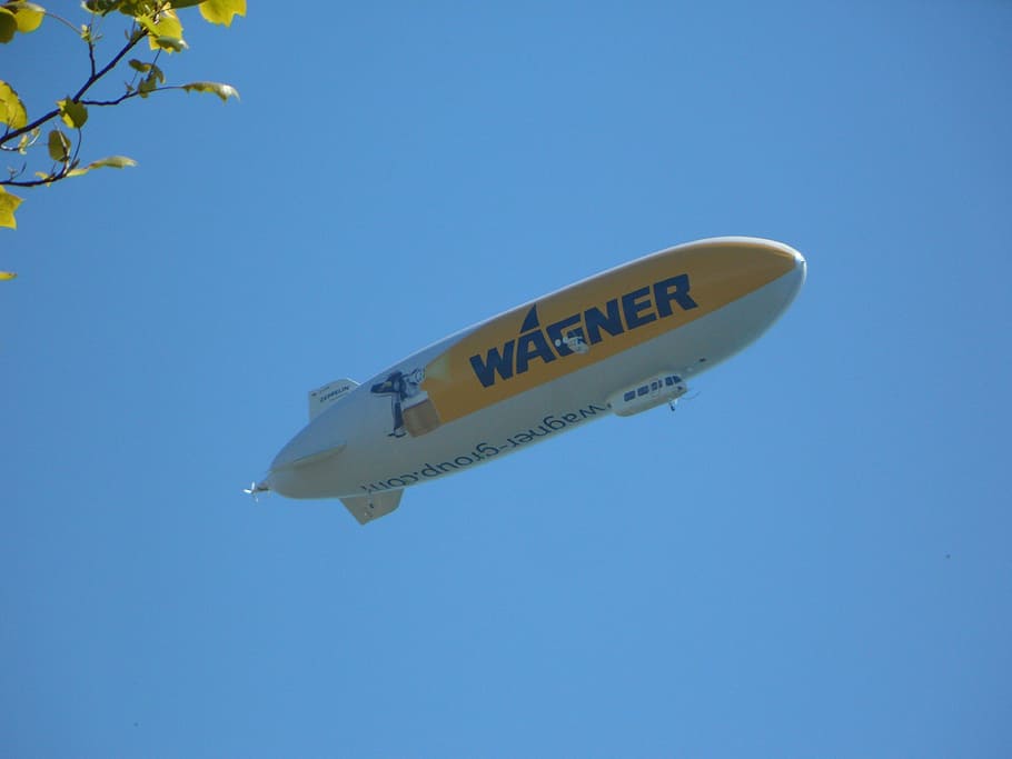 zeppelin, airship, float, fly balloon, sky, blue, clear sky HD wallpaper