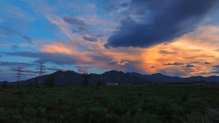 sunset, clouds, mountains, wild, weather, landscape, follow HD wallpaper