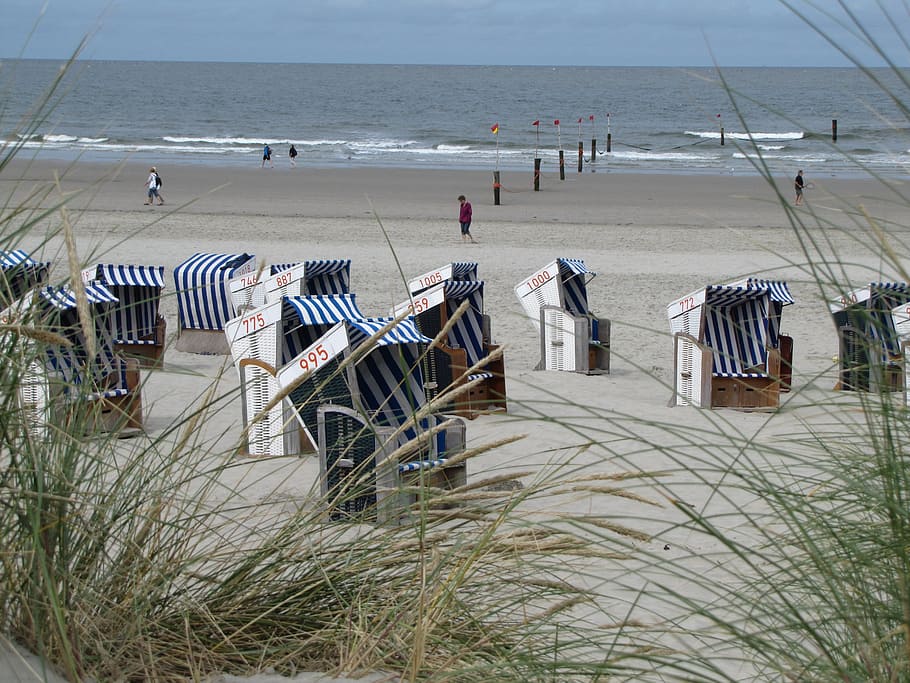 summer, beach, beach chair, norderney, island, sea, sand, coastline, HD wallpaper
