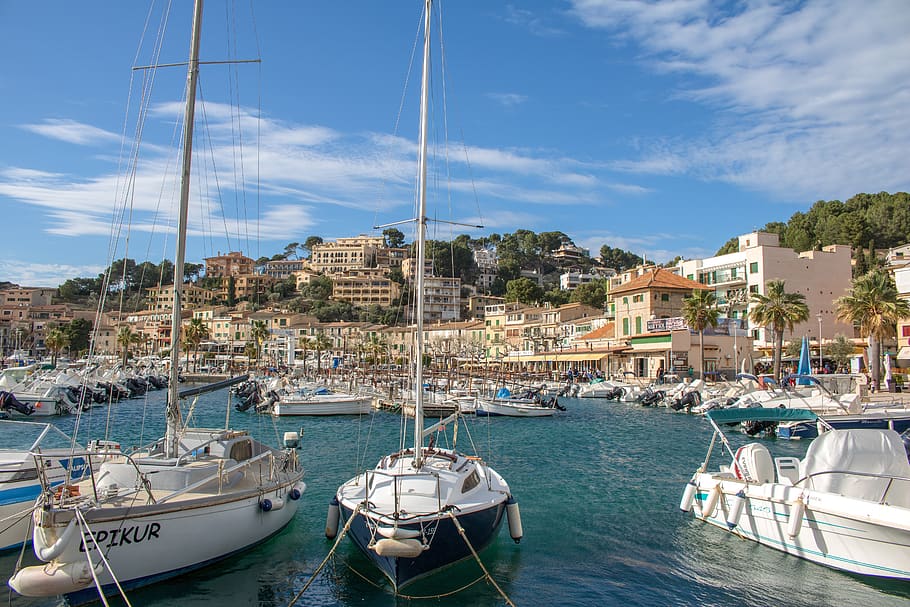 mallorca, port de sóller, sea, yacht, sailing boat, marina, HD wallpaper