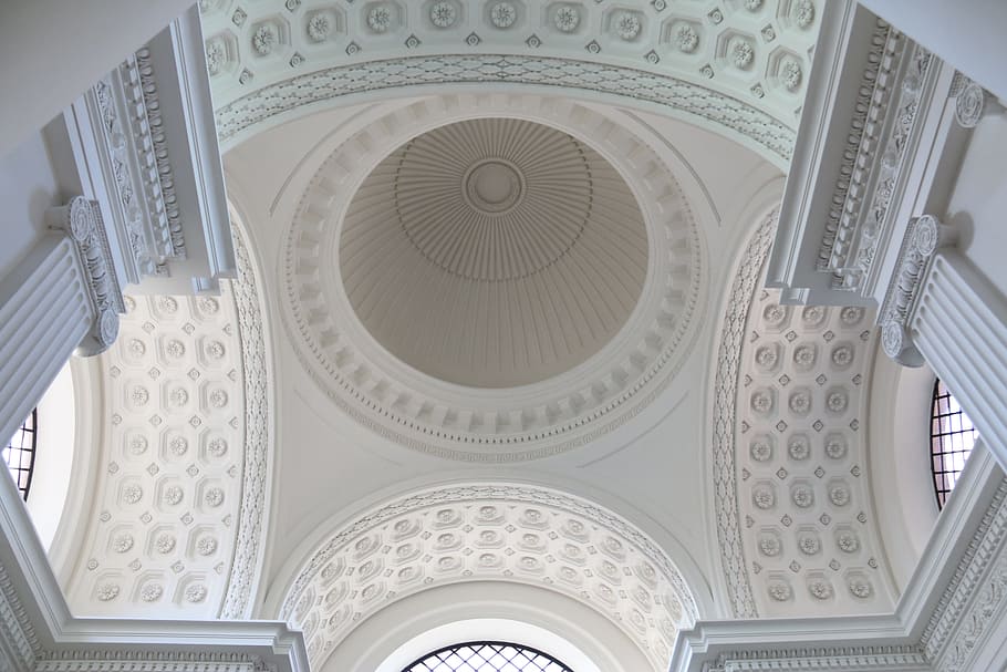 low angle photo of white concrete ceiling, interior, architecture HD wallpaper