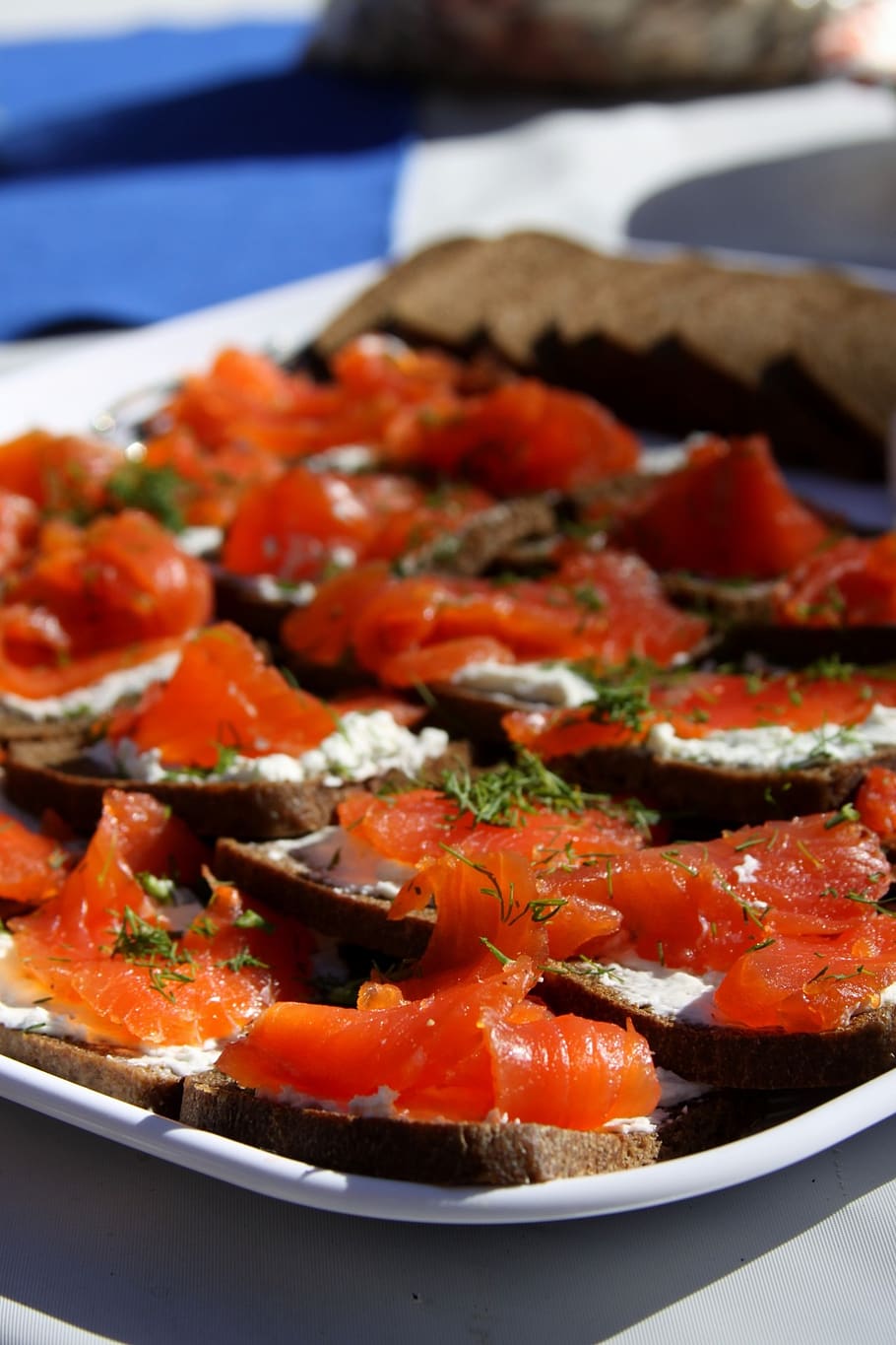 hors d'oeuvres, salmon, dill, toast, cream cheese, food, catering, HD wallpaper