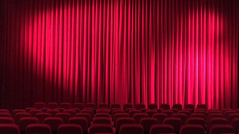 photo of red theater stage, cinema, hall, curtain, film screening, HD wallpaper