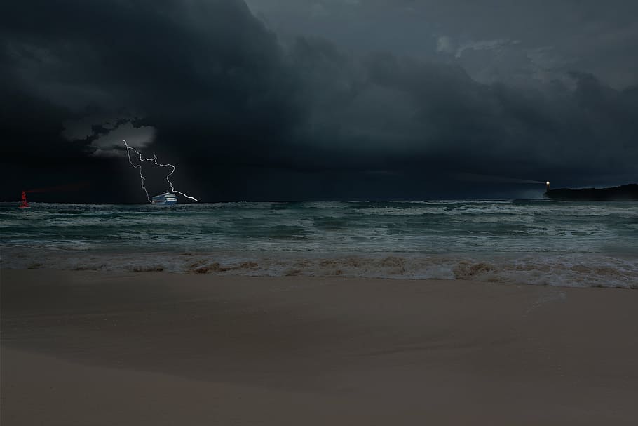 forward, flood, ship, distress, lighthouse, wind, wave, meeting of the winds HD wallpaper
