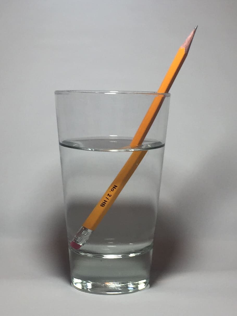 pencil, bent pencil, pencil in water, refract, refraction, optical illusion, HD wallpaper