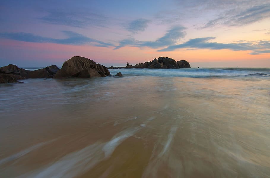 Island in the Middle of the Ocean, beach, dusk, landscape, motion HD wallpaper