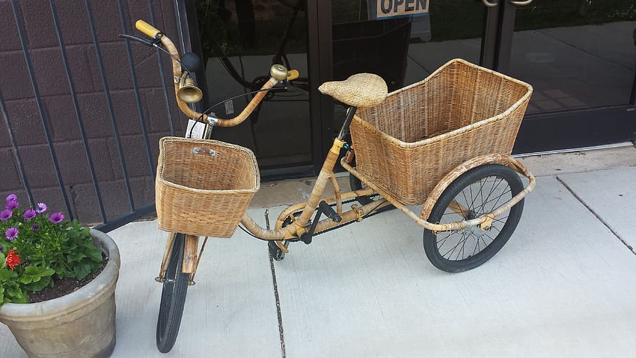 tricycle, bike, basket, rustic, transportation, land vehicle HD wallpaper