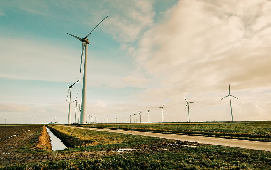Windmill Energy on Green Grass Field, alternative, alternative energy