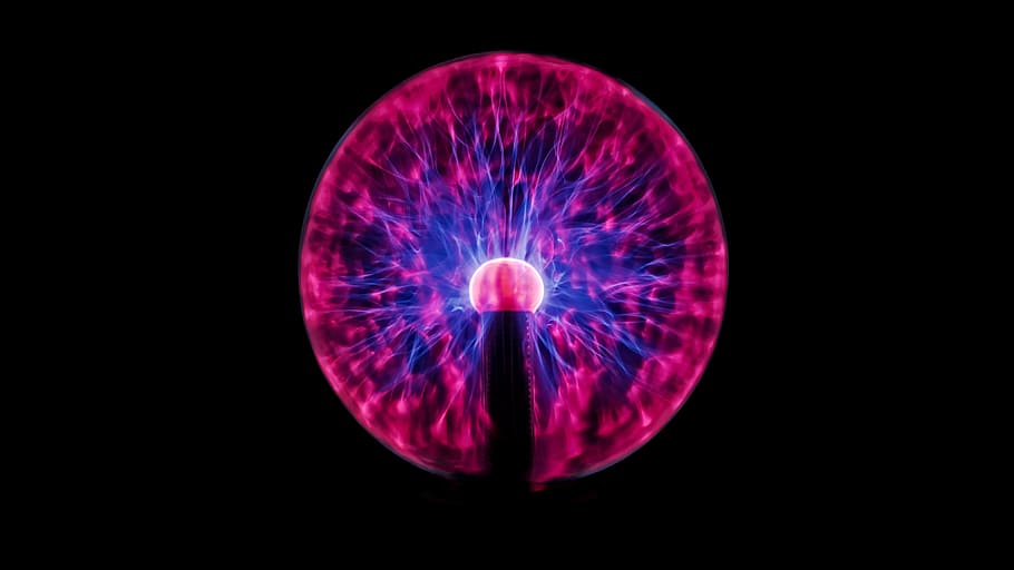 purple plasma ball, globe, long, exposure, energy, light, science, HD wallpaper