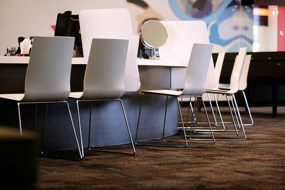 chairs, mirror, office, table, business, indoors, seat, technology HD wallpaper