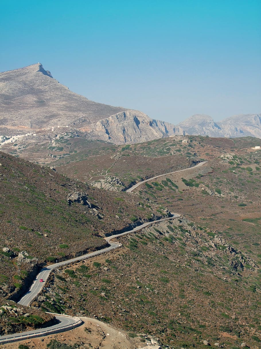 mountains, road, endless, curvy, island, greece, amorgos, karg HD wallpaper