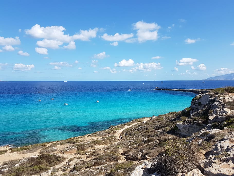sea, blue, sicily, water, sky, beauty in nature, scenics - nature HD wallpaper