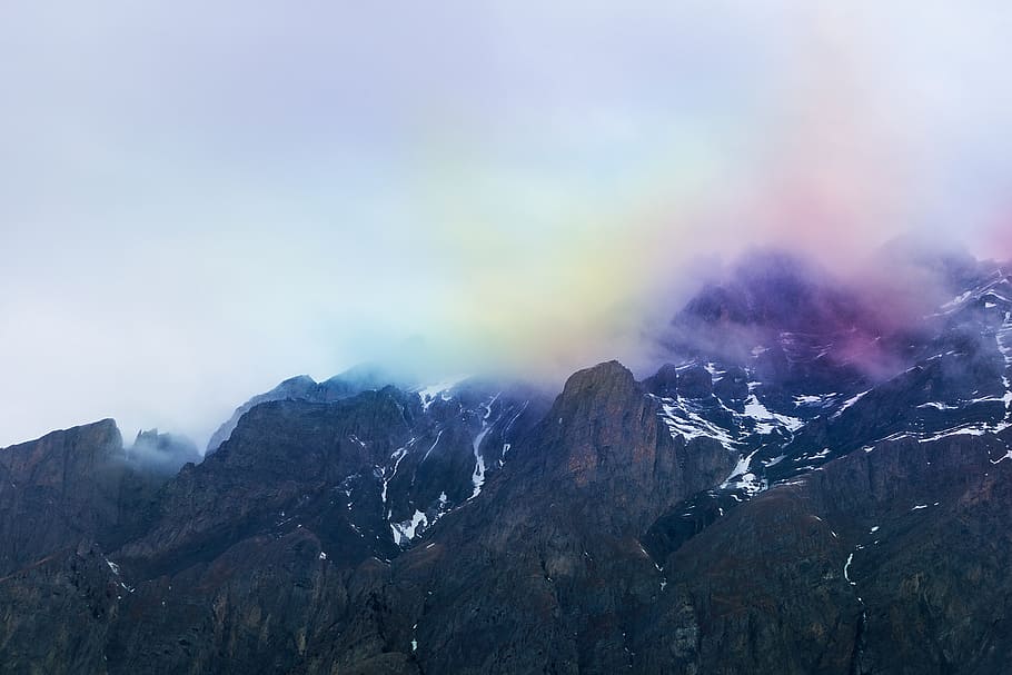 mountain, valley, peak, summit, landscape, nature, fog, cold HD wallpaper