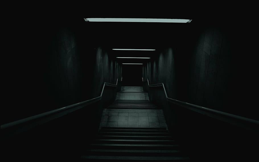 stairs leading towards dark path, ladder, darkness, mystery, stairs dawn