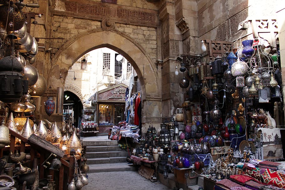 assorted decor lot, Egypt, Cairo, Bazaar, Eastern, Market, arabic