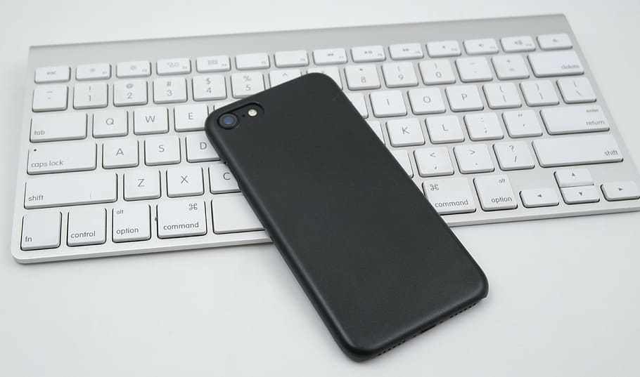 mobile, work place, keyboard, apple, apple mobile phones, black HD wallpaper