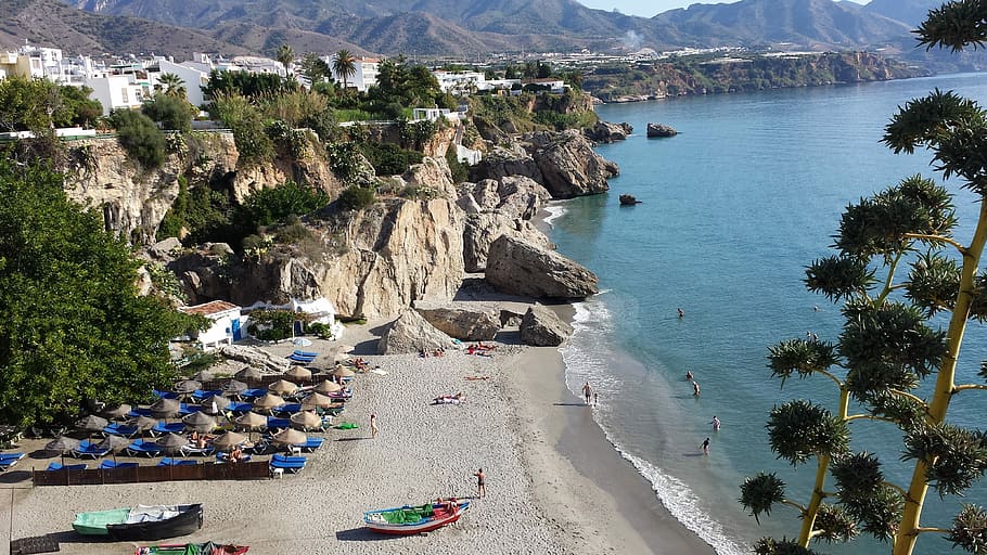 Nerja, Spain, Andalusia, Sea, View, sea view, water, beach HD wallpaper