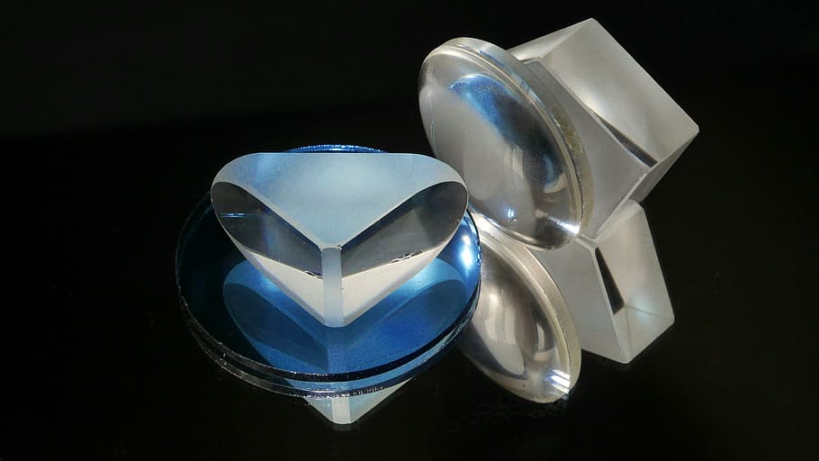 optical elements, prism, lens, black background, luxury, blue HD wallpaper