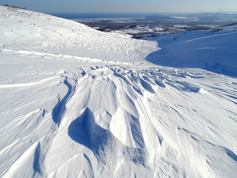 mountains, winter, snow, height, wind, patterns in the snow HD wallpaper