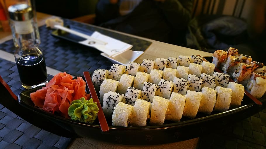 nigiri dish placed on top of table, sushi, maki, asian, roll, HD wallpaper
