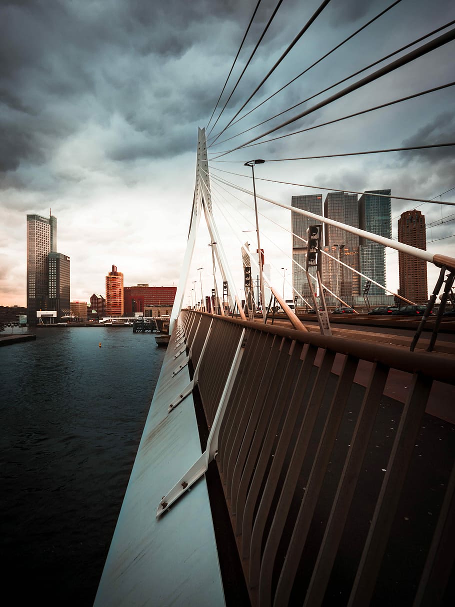 bridge beside body of water, body of water near buildings, structure HD wallpaper