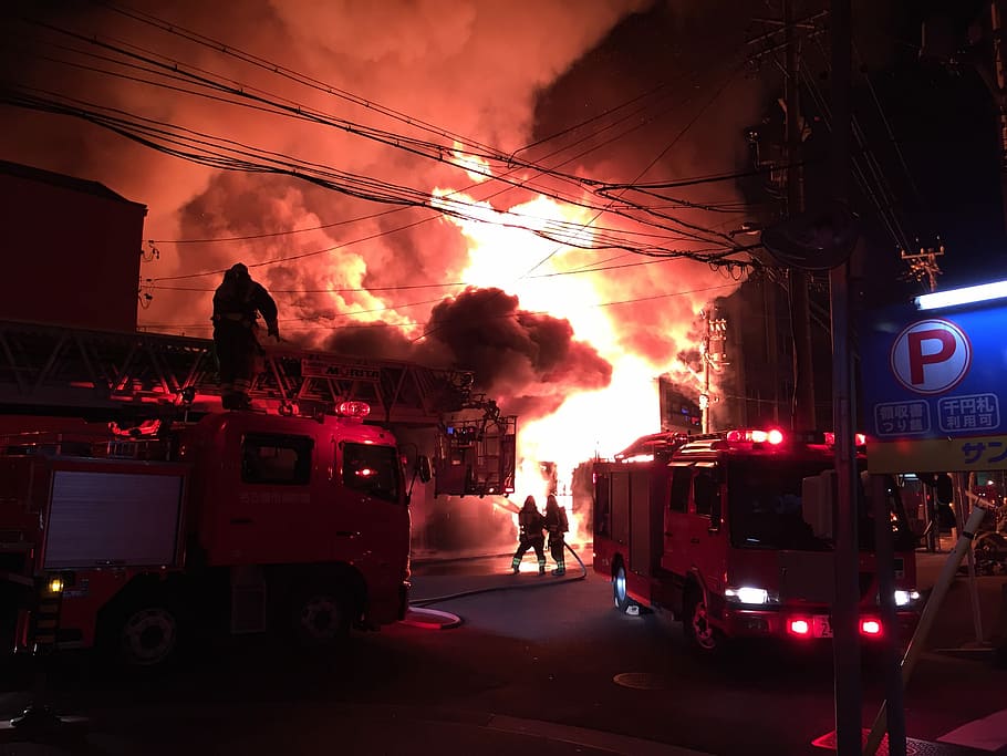 Nagoya, Fire, Firefighter, red, accidents and disasters, car HD wallpaper