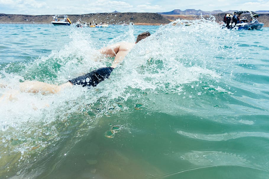 sea, ocean, water, waves, people, man, swimming, sport, boat HD wallpaper