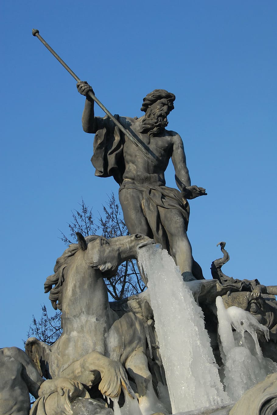 horse, neptune, trident, statue, ice, gel, winter, cold, stalactite HD wallpaper