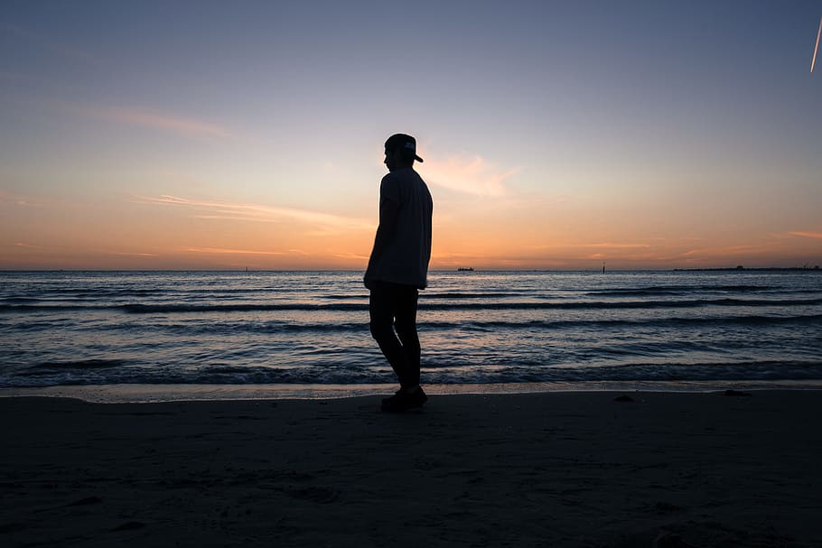 Hd Wallpaper Man Standing On Beach Shore During Daytime Silhouette Of Person Near Ocean