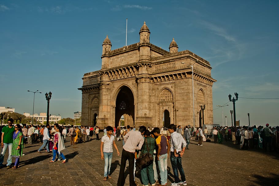 gateway of india, mumbai, architecture, monument, large group of people