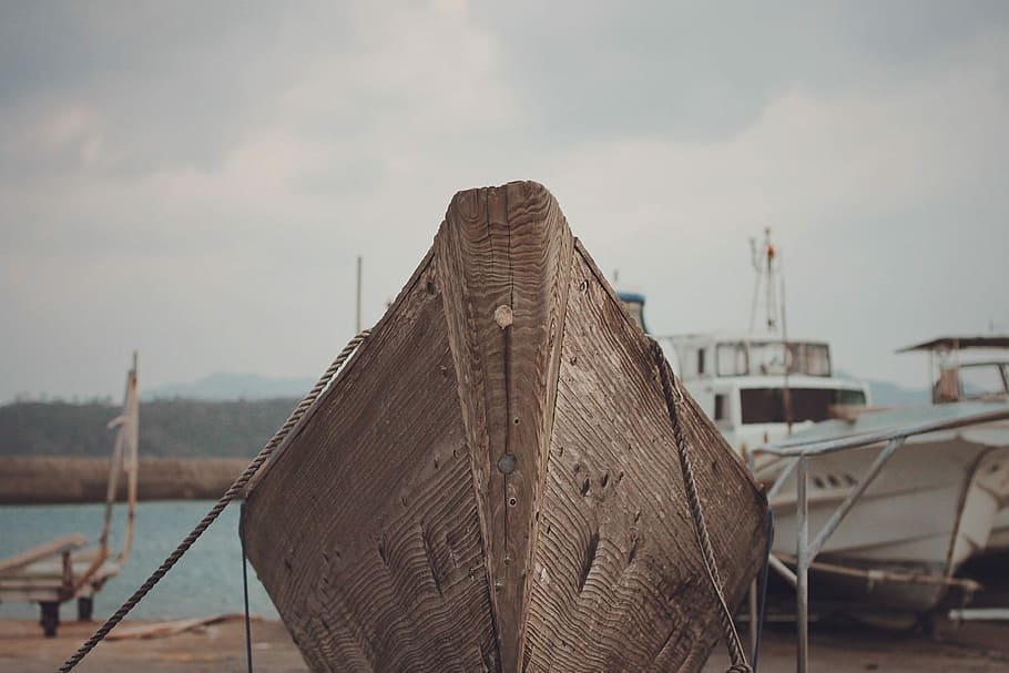 brown boat near yacht, nautical Vessel, sea, transportation, harbor HD wallpaper