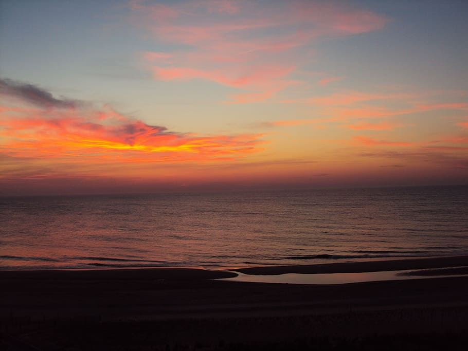 bethany beach, delaware, ocean, sunrise, orange, red, stunning HD wallpaper
