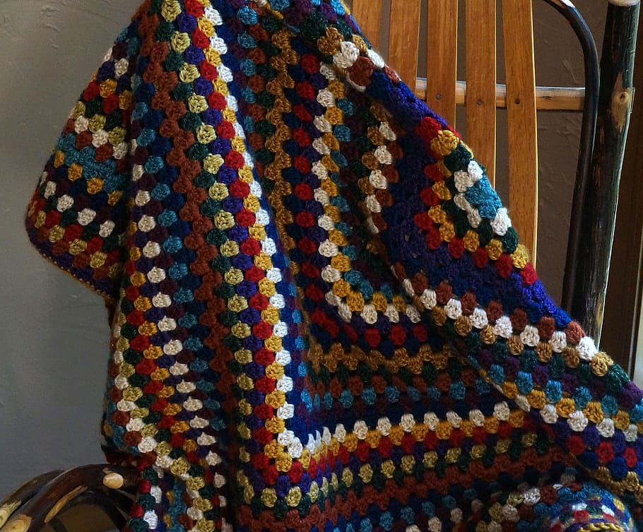 Colorful Crocheted Afghan, Afghan, yarn, craft, handcrafted, handmade, HD wallpaper