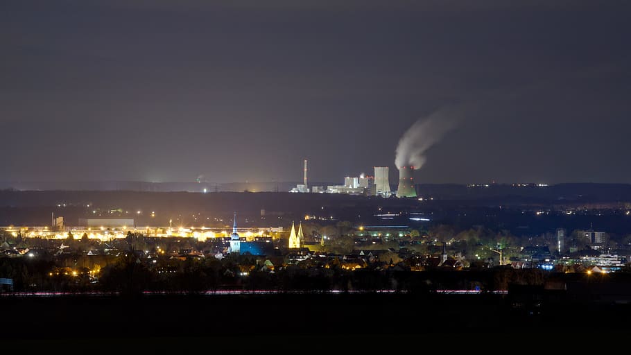 Power Plant, Night, Power Supply, power station, industry, ruhr area, HD wallpaper