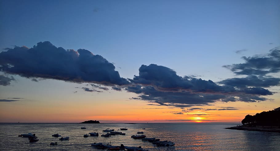 sunset, sky, abendstimmung, clouds, sea, water, cloud - sky HD wallpaper