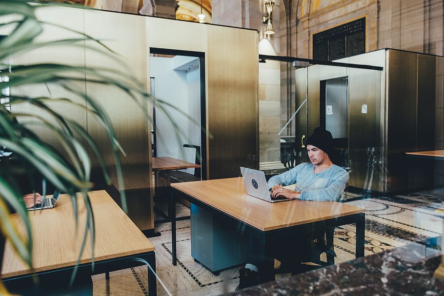 laptop, man, person, table, working, real people, one person HD wallpaper