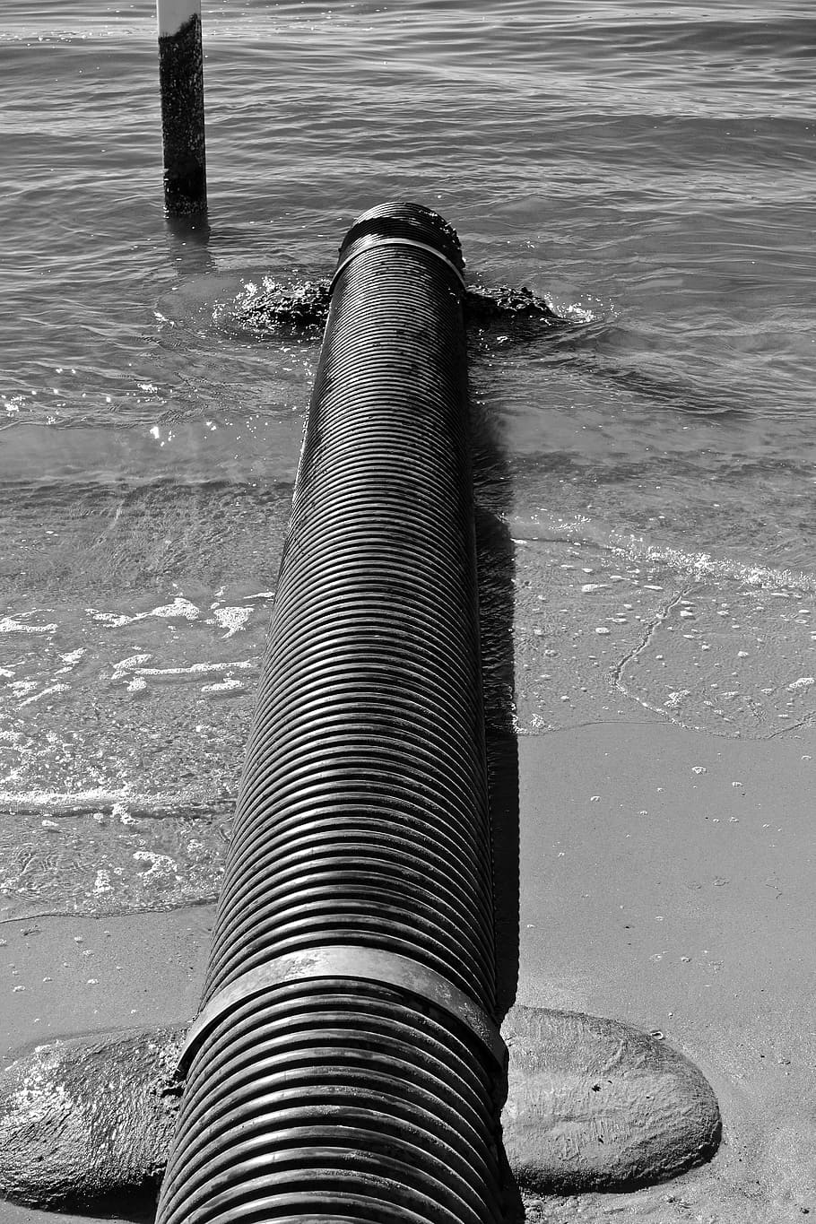 sewer, pipe, drain, outlet, pipeline, water, day, sea, nature HD wallpaper