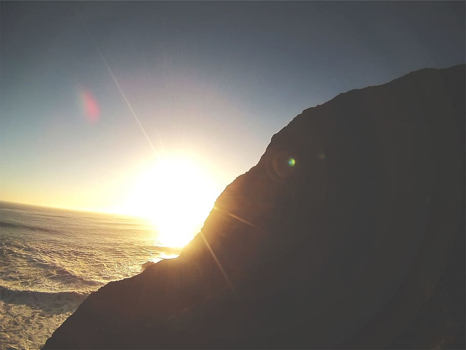 sunset, sun rays, ocean, sea, horizon, shadow, sky, sunlight HD wallpaper