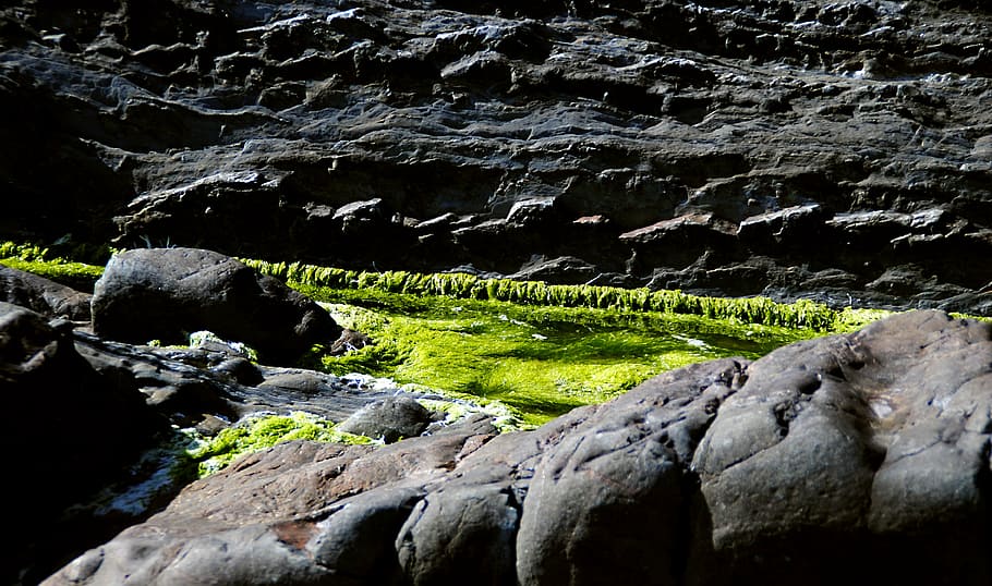 grey stone mountain, moss, rock, cliffs, brittany, atlantic HD wallpaper