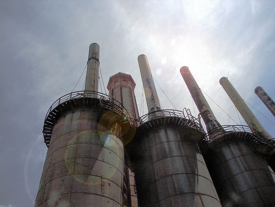 fireplaces, sky, perspective, factory, industry, pollution HD wallpaper