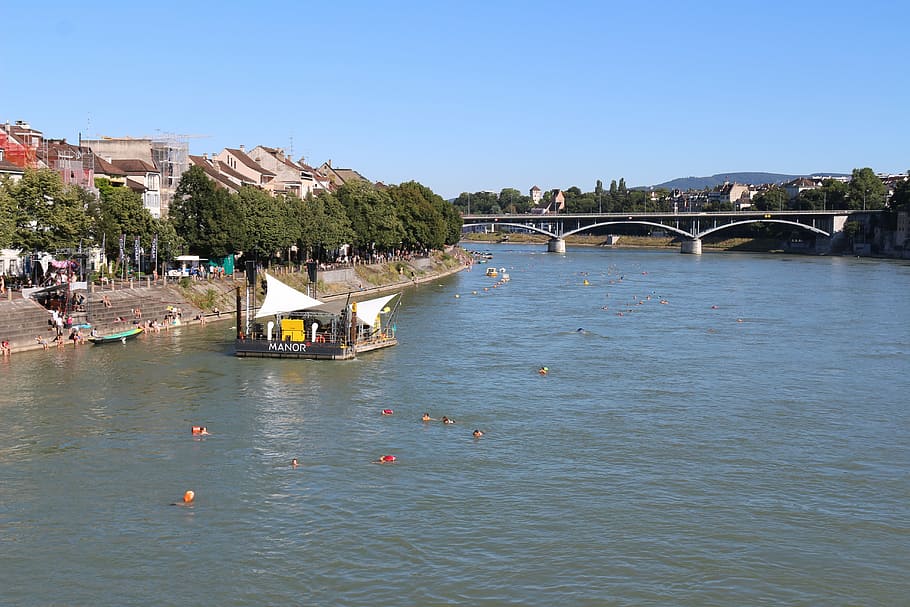 basel, rhine, cityscape, riverside, village, bridge, water HD wallpaper