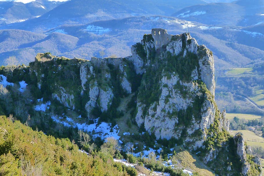castle, ruin, cathar, fortification, perched, history, old HD wallpaper