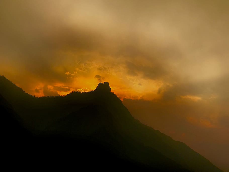 photo of canyon during golden hour, silhouette photo of mountain during golden hour HD wallpaper