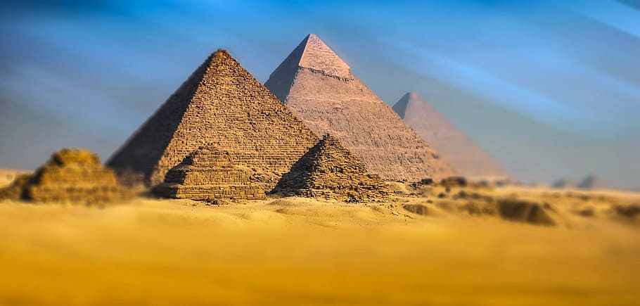 Full View of the Pyramids in Giza, Egypt, desert, photos, landmark
