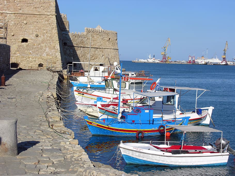 Boat, Fishing, Fishing Boat, Greece, Crete, heraklion, lookout tower, HD wallpaper