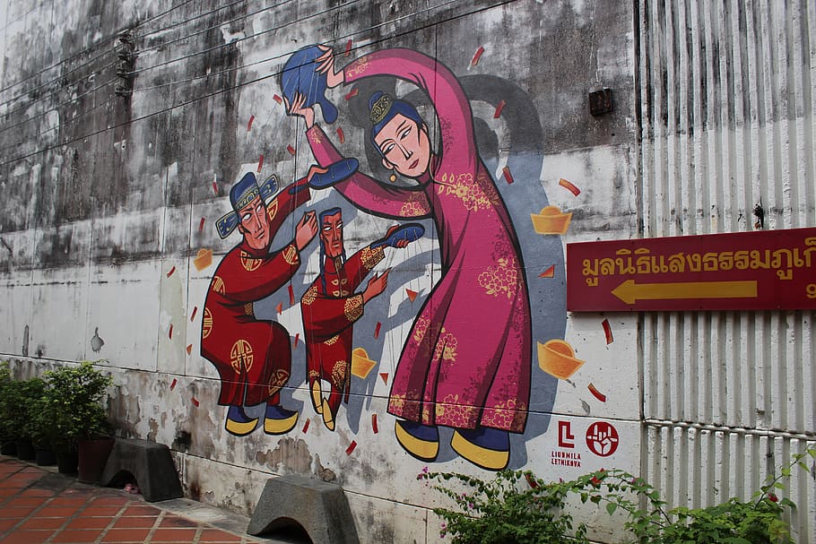 phuket town, graffiti, built structure, architecture, representation HD wallpaper