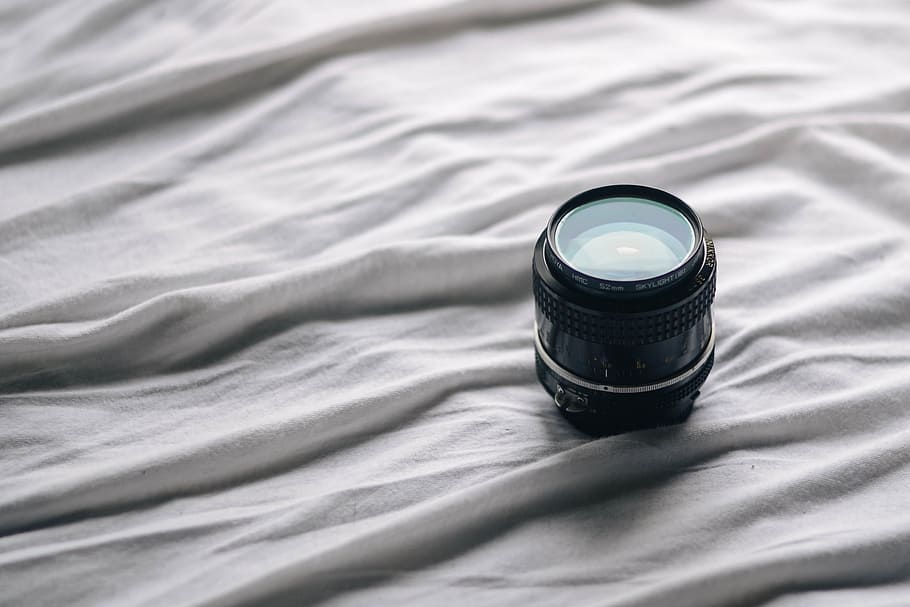 bed, sheet, camera, optics, accessory, lens, textile, linen HD wallpaper