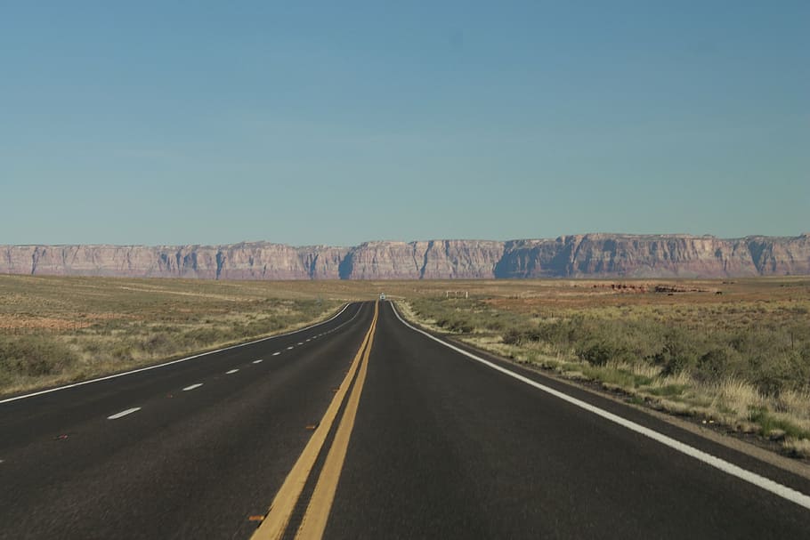 asphalt road between grass field, grand canyon, arizona, nature, HD wallpaper